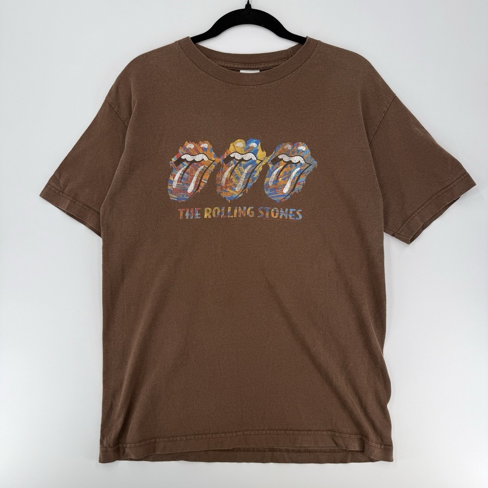 Rolling Stones Mens Medium 2004 Y2K Tie Dye Hot Lips T-Shirt Tour Band Brown